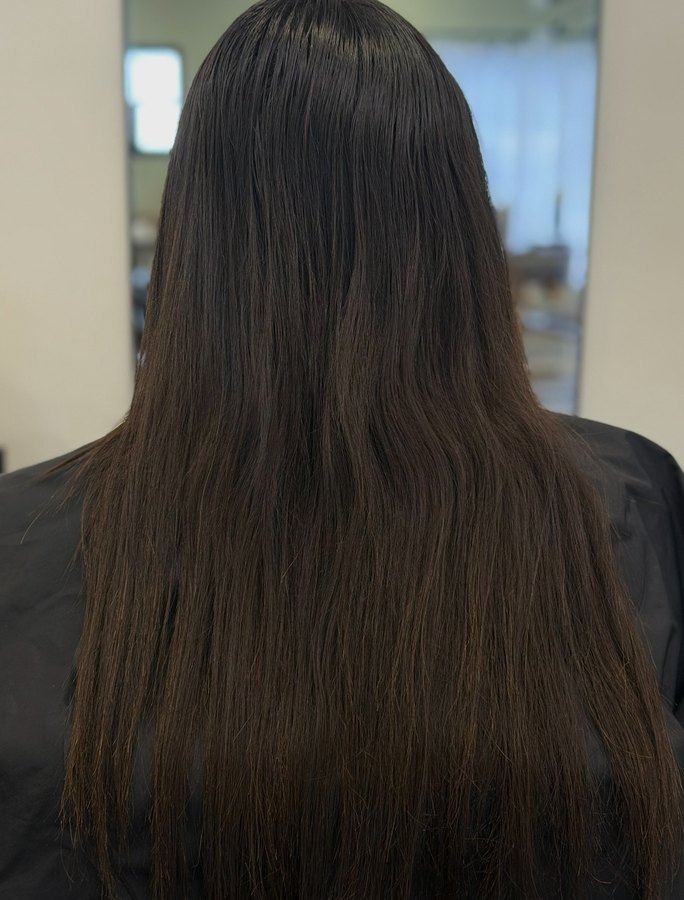Before: flat, near-black brunette