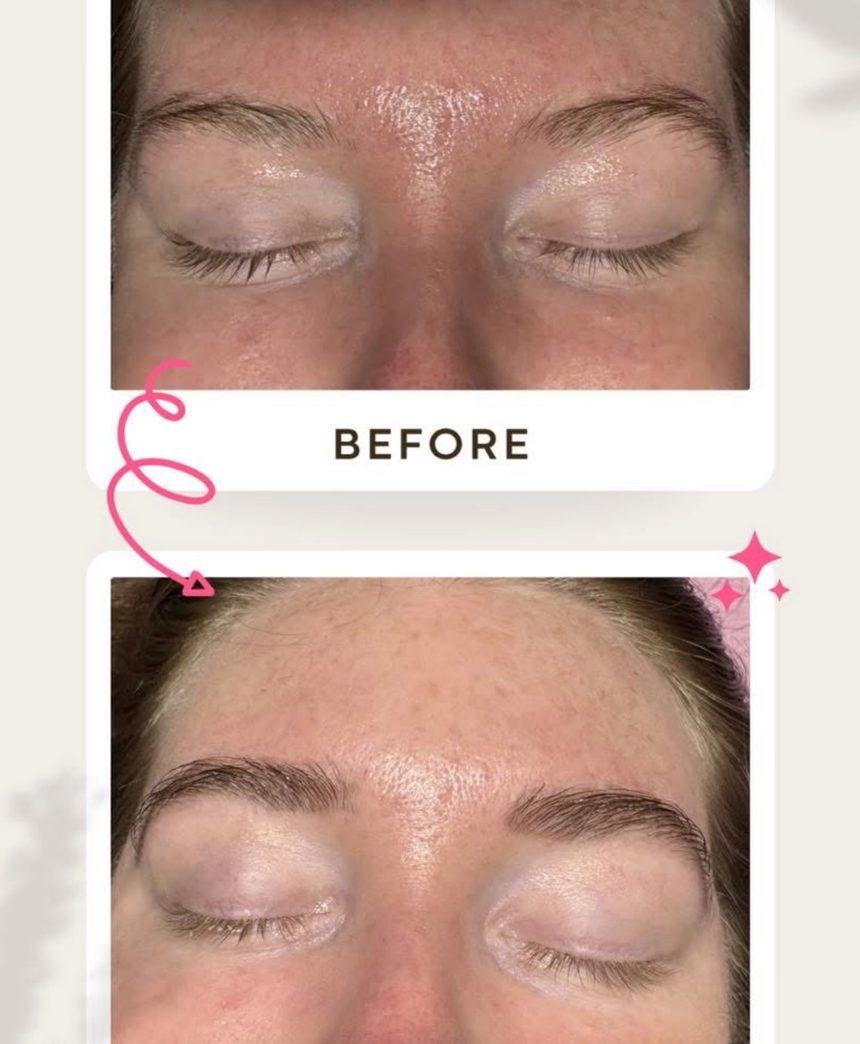 Brow tinting before and after at Golden Hour Esthetics
